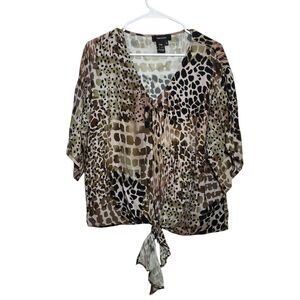 Karen Kane Blouse Women's Medium V-Neck Printed Watercolor Top Shirt Boho